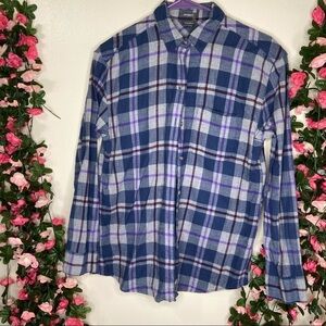 Eddie Bauer Blue Purple Flannel Boyfriend Fit Button Up Shirt Warm Casual XS